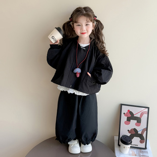 女童春秋款花边三件套装2026新款洋气时髦儿童女宝宝春季春装早春