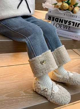 女童牛仔裤子秋冬季2025新款儿童加绒外穿女宝宝一体绒加厚直筒裤