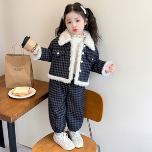 女童套装2025新款秋冬季加厚冬装加绒洋气小女孩宝宝儿童加厚时髦