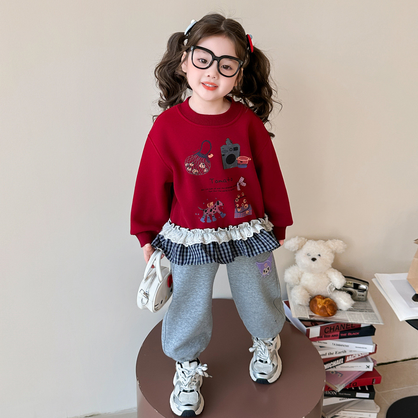 女童加绒花边卫衣裤子秋冬季2025新款卡通儿童洋气时尚保暖两件套,童装/婴儿装/亲子装,套装,淘宝优惠券,粉丝福利购,淘宝优惠卷