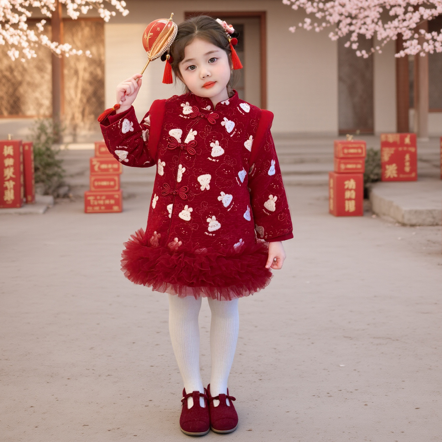 女童连衣裙冬季2025新款儿童宝宝新年装喜庆中国风旗袍裙子拜年服