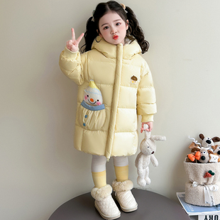 女童羽绒服冬季白鸭绒中长款2025新款雪人儿童女宝宝外套冬装加厚
