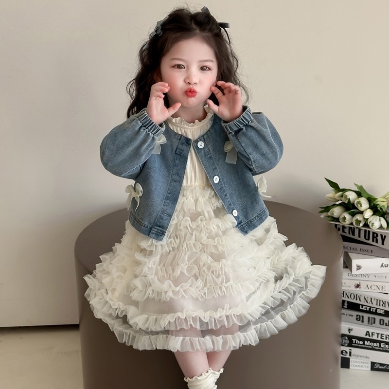 女春秋套装2025新款休闲百搭洋气春秋牛仔外套网纱裙两件套装春,童装/婴儿装/亲子装,套装,淘宝优惠券,粉丝福利购,淘宝优惠卷