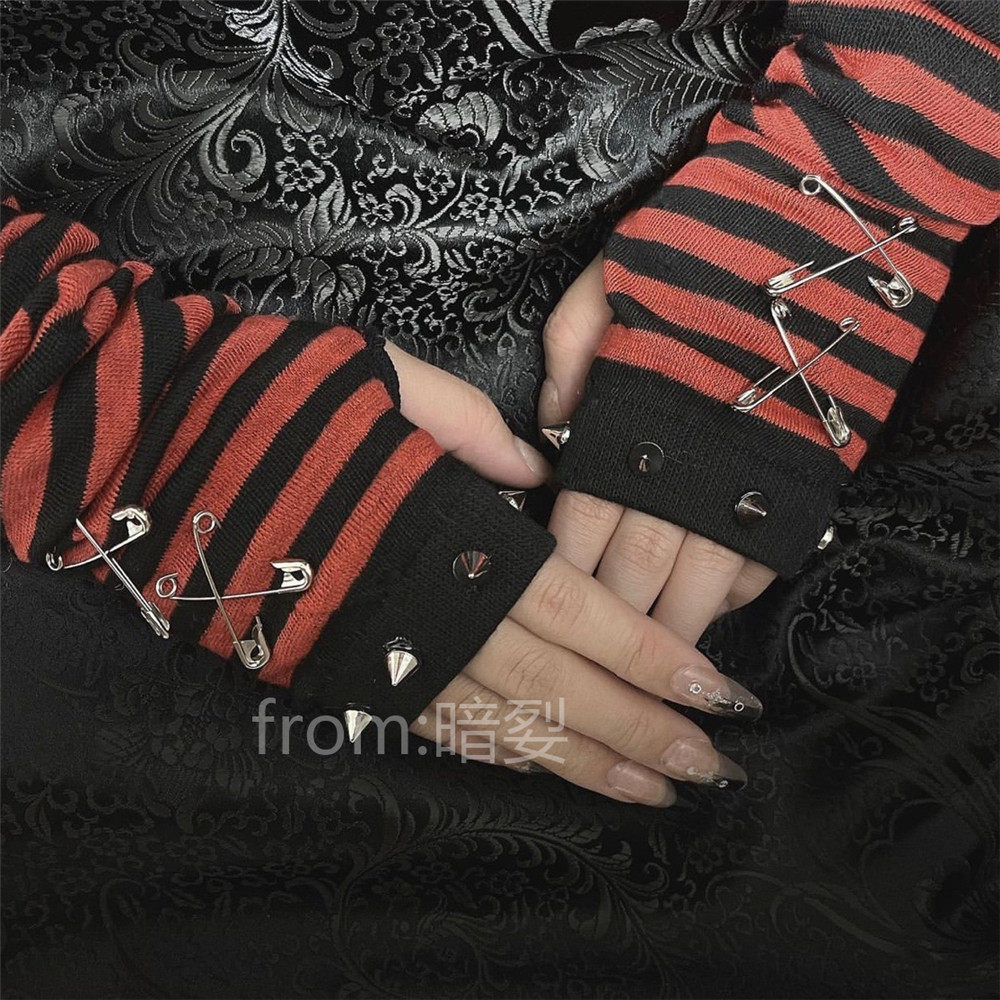 DARK PUNK PIN RIVET DARK HARAJUKU STRIPE CROPPED FINGER SLEEVE JK HAND SLEEVE Y2K BABES MILLENNIUM