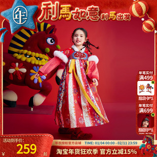 年衣童装儿童汉服裙女童冬季新款改良唐装汉服连衣裙新年拜年服