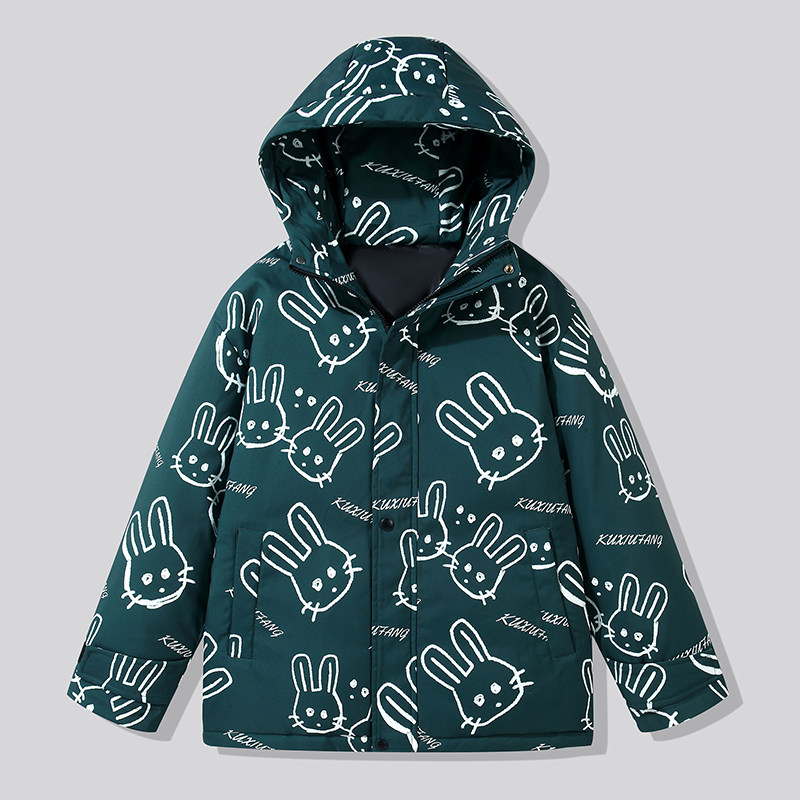 冬季防风保暖标白鸭绒连帽外套满印羽绒服情侣款B247-235-p125，男装羽绒服，电商B247