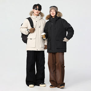 冬季保暖标白鸭绒大毛领连帽外套羽绒服情侣款B247-5355-p385图片