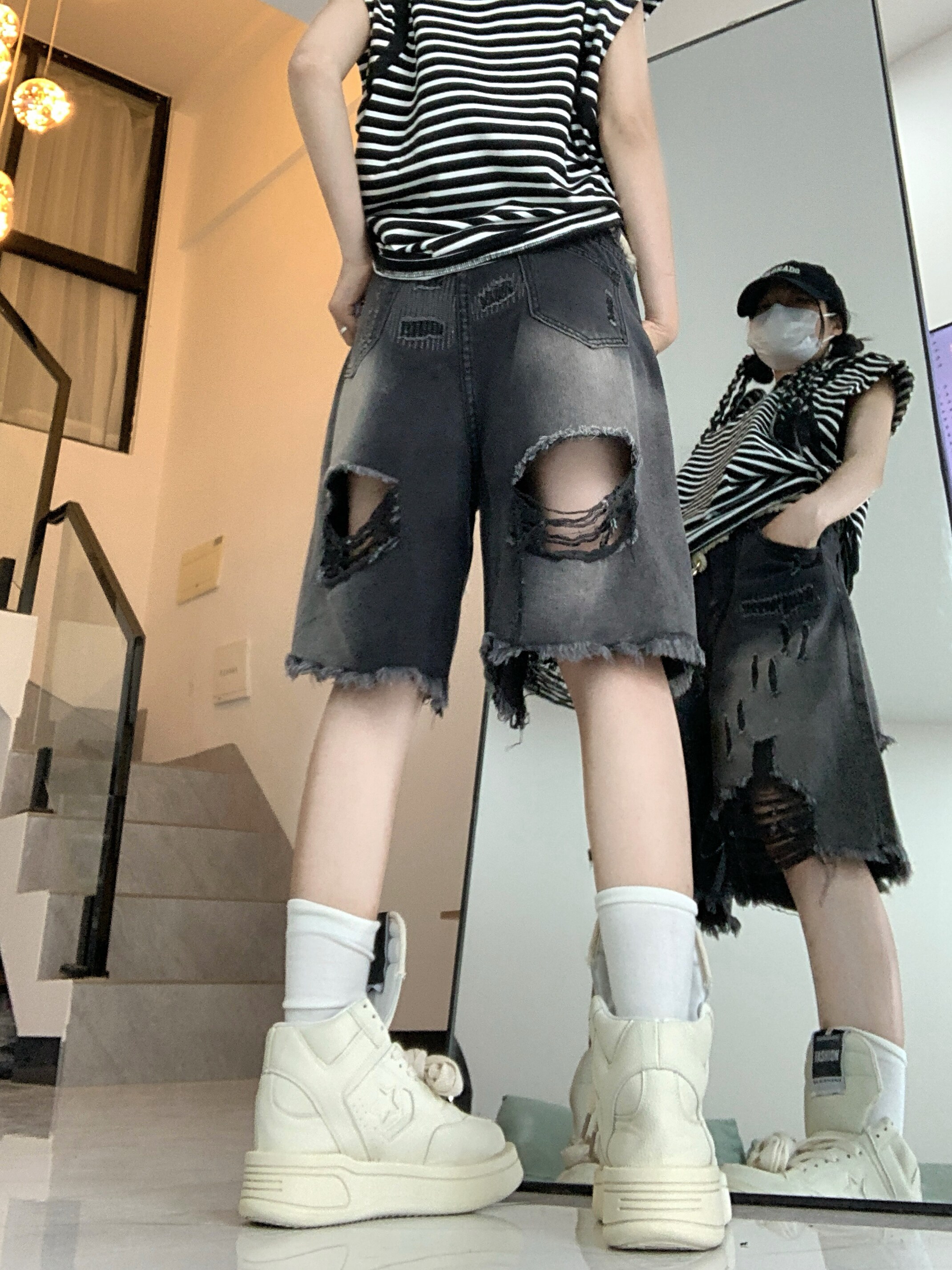 23夏性复古渐变暗黑风破坏流苏牛仔裤女系短裤DS-B247-K59-P48,男装牛仔裤,电商B247