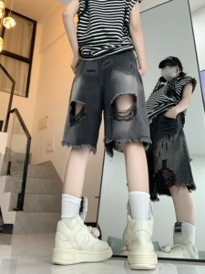 23夏性复古渐变暗黑风破坏流苏牛仔裤女系短裤DS-B247-K59-P48图片