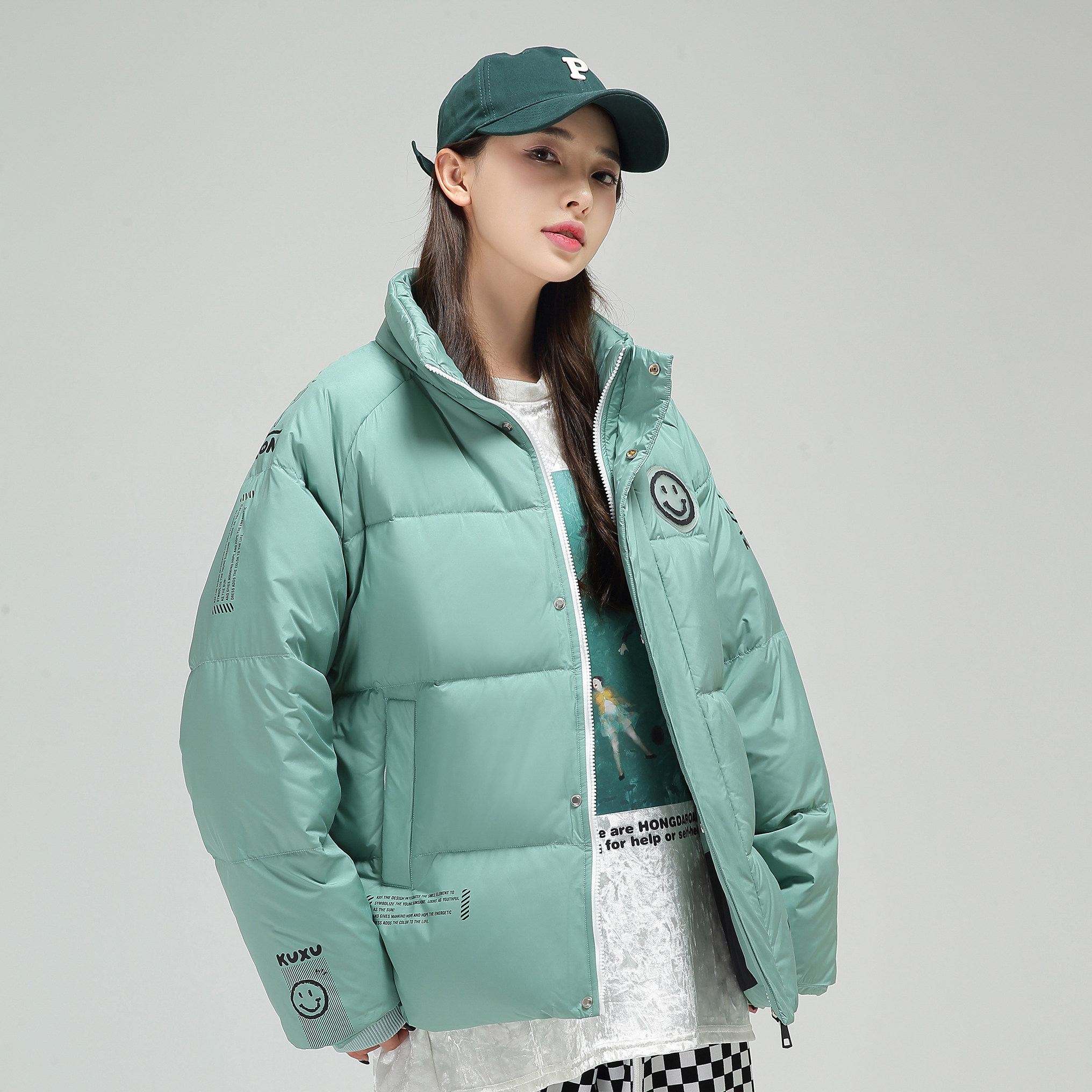 冬季保暖标白鸭绒连帽外套羽绒服情侣款笑脸款B247-239-p125,男装羽绒服,电商B247