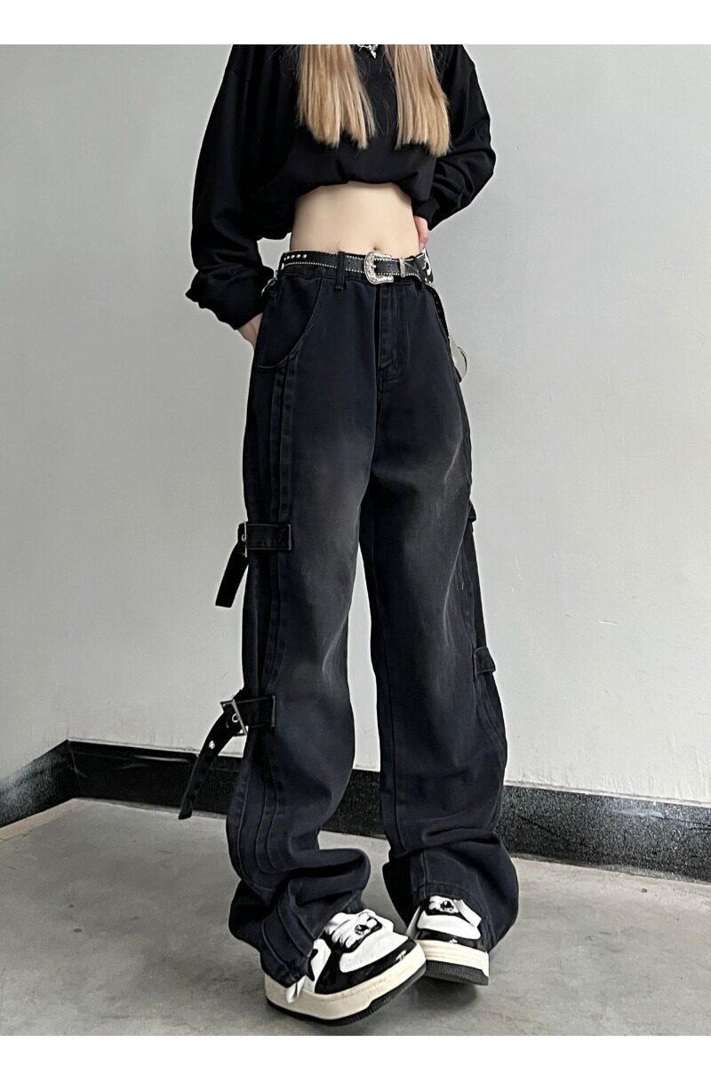 夏季美式高街vibe风绑带水洗休闲牛仔裤女阔腿裤DS-B247-K68-P62,男装牛仔裤,电商B247