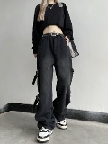 夏季美式高街vibe风绑带水洗休闲牛仔裤女阔腿裤DS-B247-K68-P62，男装牛仔裤，电商B247