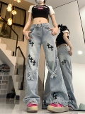 夏季十字架贴布牛仔裤男女直筒宽松阔腿裤DS-B247-K88-P65，男装牛仔裤，电商B247