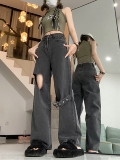夏季辣妹设计感绑带爱心破洞阔腿牛仔裤女夏高腰DS-B247-K34-P42，男装牛仔裤，电商B247