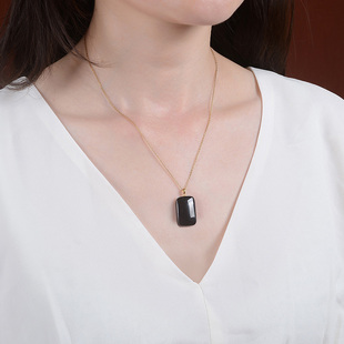 KLZ长项链无事牌和田墨玉吊坠纯银项链锁骨链女士高级感生日礼物