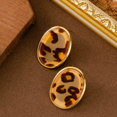 法式 时尚 精致小香风斑点豹纹板材几何耳钉耳环女气质百搭银针