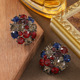 银针复古个性 中古风镶嵌彩色水钻花朵耳钉耳环小众设计感高级耳饰