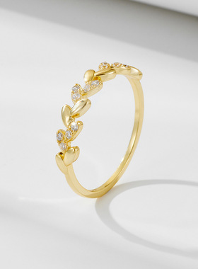 欧美ins轻奢小众设计镶钻麦穗纯银戒指冷淡风高级感百搭指环手饰