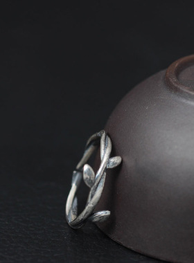 925银复古泰银藤蔓戒指女文艺做旧枝叶冷淡风森系开口指环