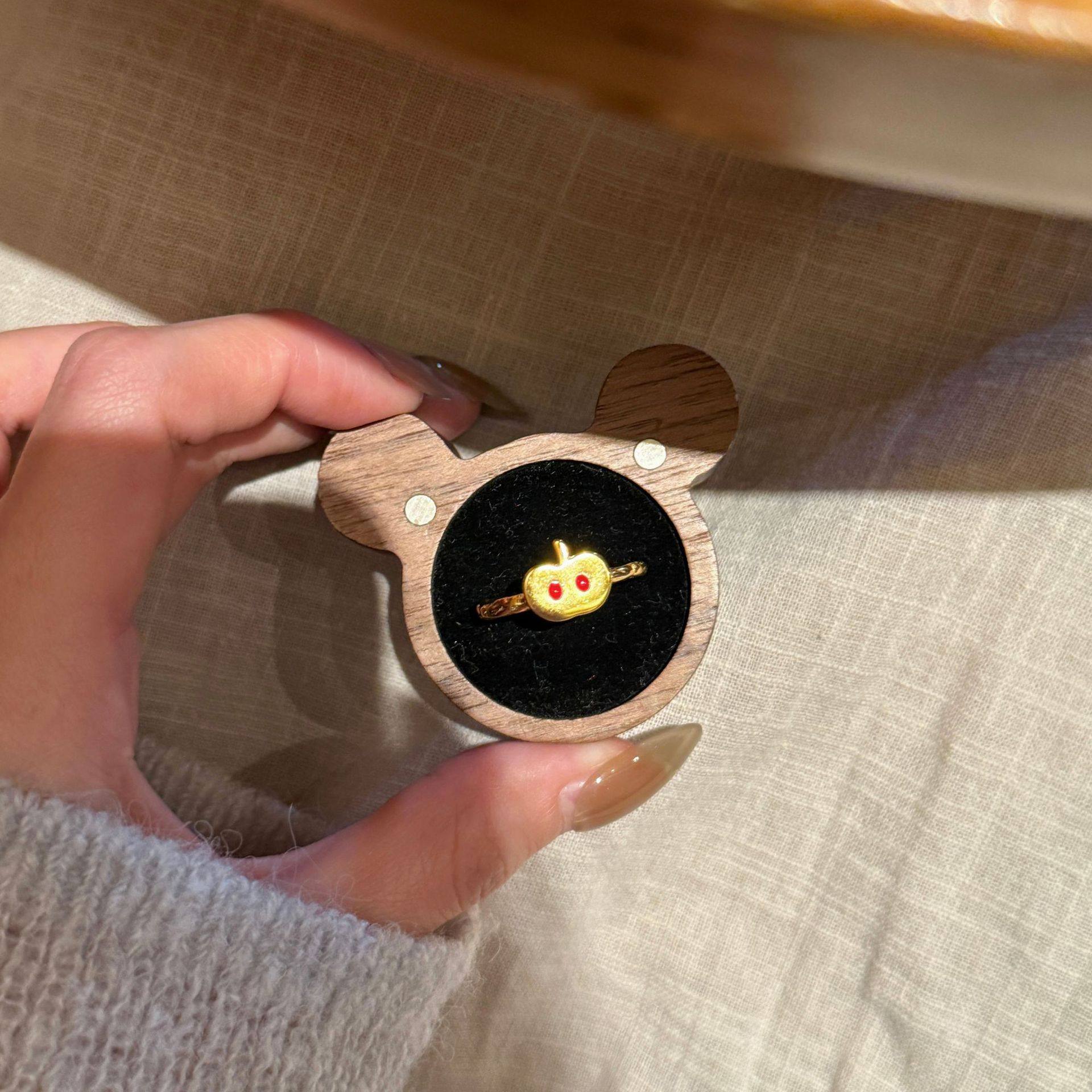 S925纯银金苹果戒指女款轻奢中古风复古高级感小众设计指环圣诞节