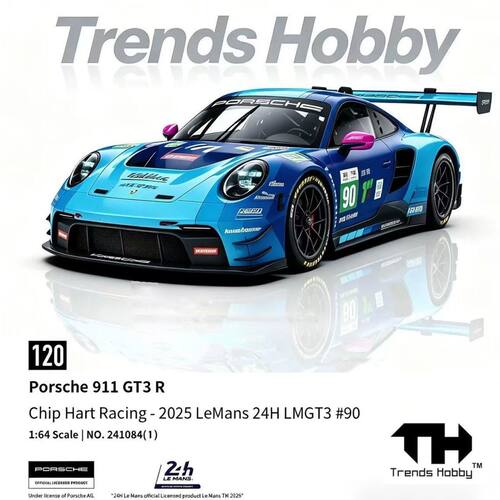 现货TH 1:64 保时捷 911 GT3 R-2025勒芒LMGT3赛车合金汽车模型