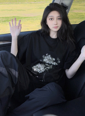 DYXY美式高街oversizwe花卉印花设计感男女短袖T恤2025夏季原创潮