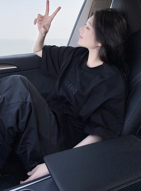 DYXY纯色褶皱美式复古工装裤潮牌嘻哈宽松阔腿长裤薄款2025夏季酷