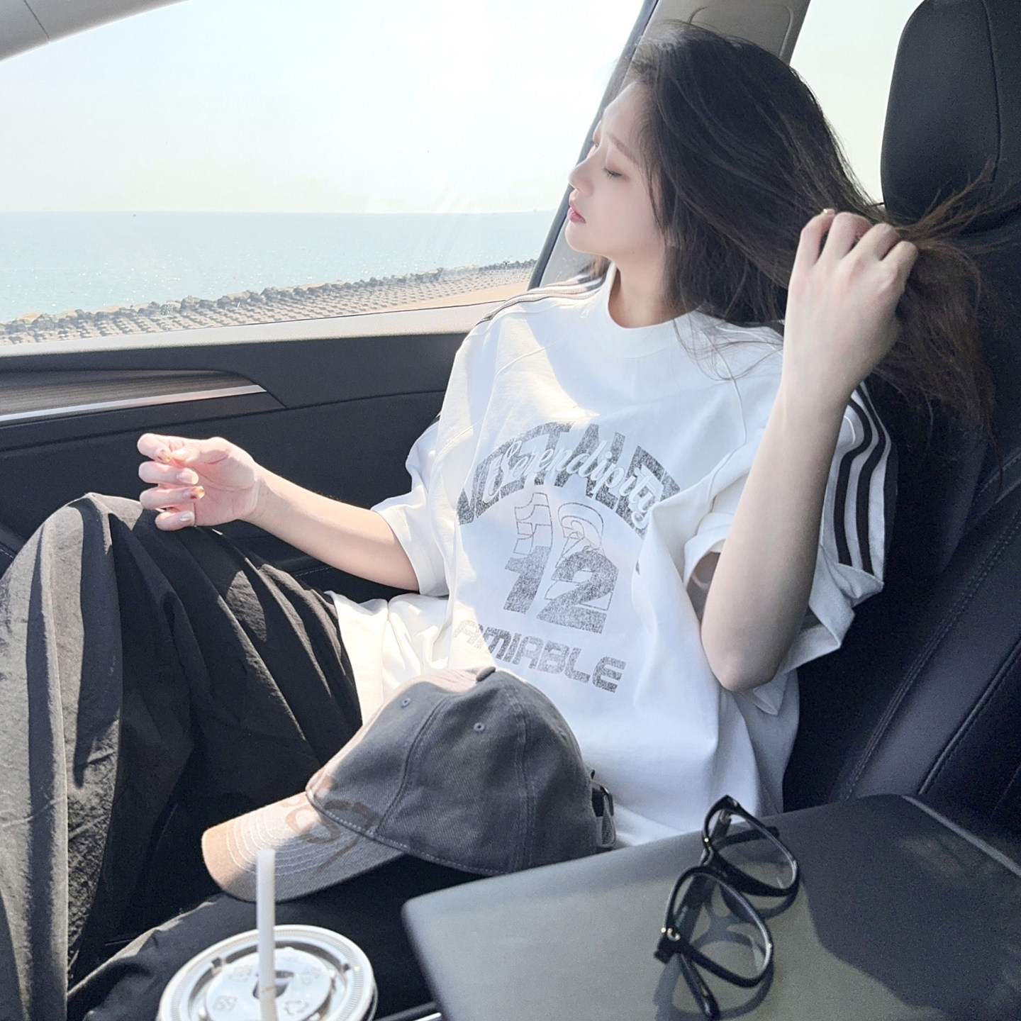 DYXY美式高街条纹插肩袖字母印花刺绣潮牌学院风2026夏季短袖体恤