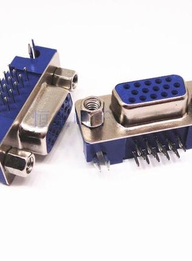 VGA插座 DR15P 三排15芯蓝色 DB15 短款 母座 母头 90度 3.08mm