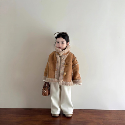 女童卡其皮毛一体加厚保暖外套