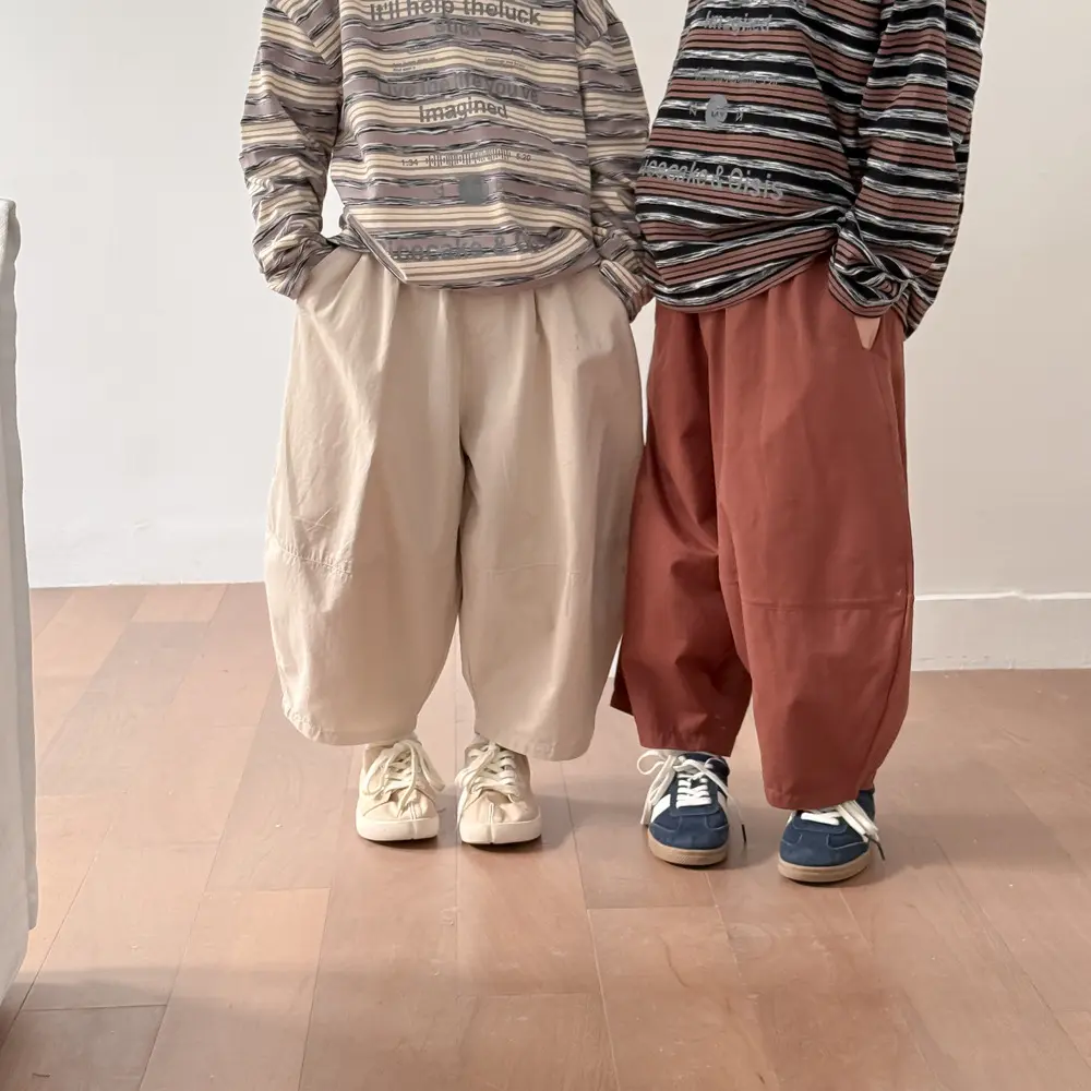 2025春款男童女童韩版童装纯色休闲灯笼裤儿童宽松慵懒阔腿长裤子