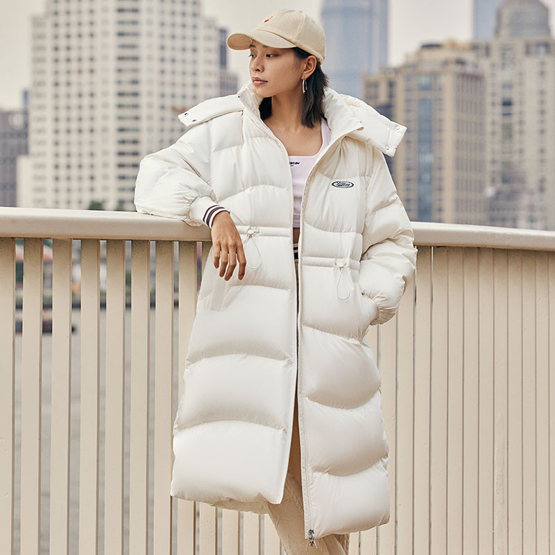 李宁运动生活系列长款女子羽绒服连帽保暖冬季运动服AYMT370