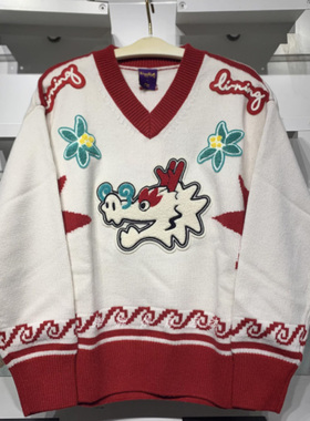 李宁编织衫2024春季女款日进斗金套头V领宽松运动上衣AMBU012-B品