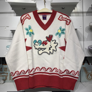 日进斗金套头V领宽松运动上衣AMBU012 女款 B品 2024春季 李宁编织衫