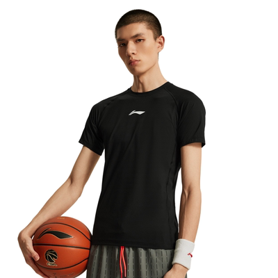李宁男CBA篮球系列夏季户外休闲运动舒适百搭紧身T恤AUDU113-B品