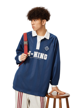 李宁运动潮流系列男女款时尚柔软舒适宽松长袖POLO衫APLU169-B品