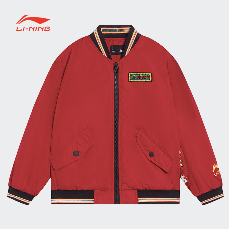 李宁棉服男童春季运动生活系列时尚透气宽松休闲棉夹克YJMT005