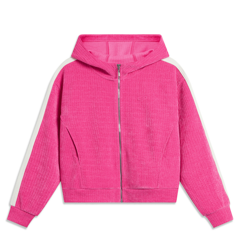 李宁卫衣女春季运动时尚系列透气宽松百搭开衫连帽卫衣AWDU046B品