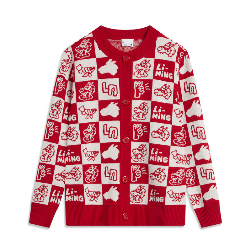 李宁编织衫女童春运动生活系列时尚常规开衫无帽编织衫YMBU016-