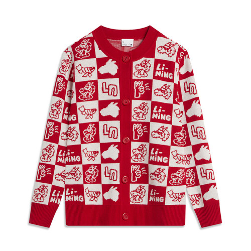 李宁编织衫女童春运动生活系列时尚常规开衫无帽编织衫YMBU016-