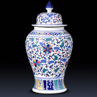 饰品大号 景德镇陶瓷器手工创意青花瓷将军罐花瓶摆件新中式 客厅装