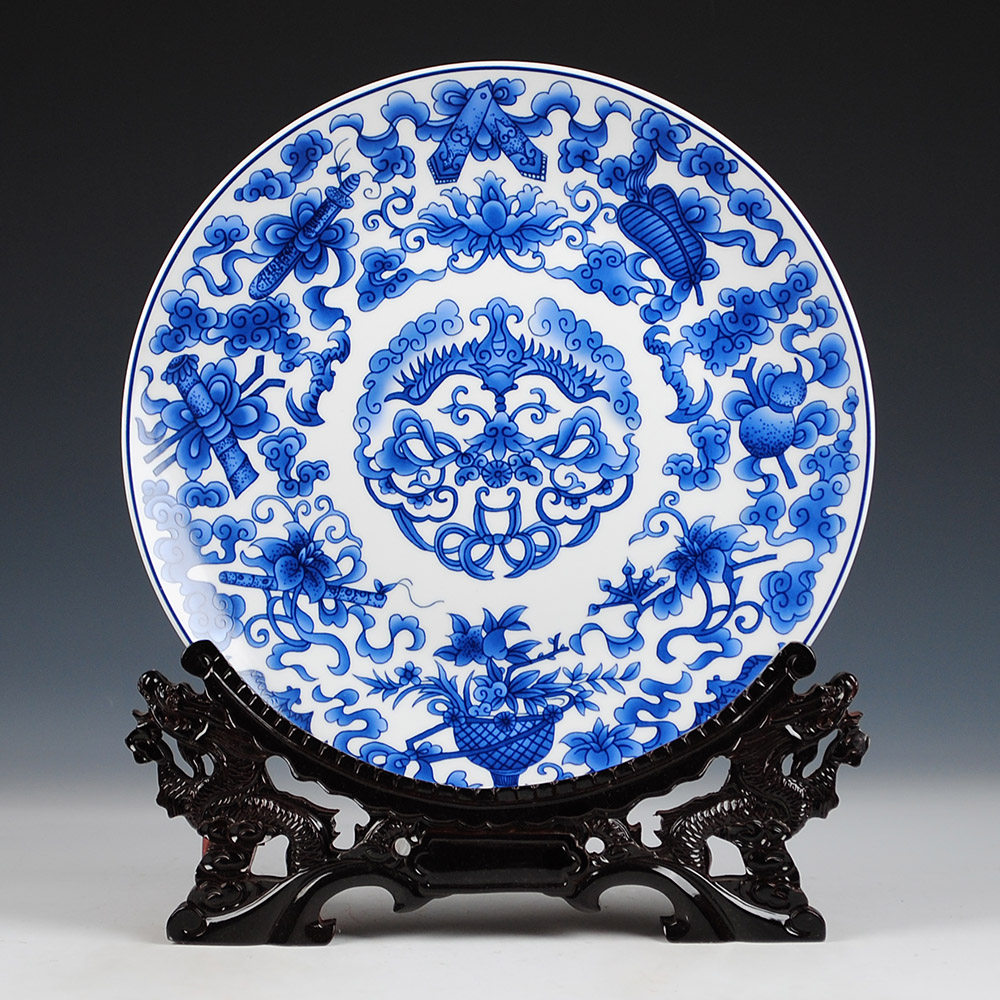 景德镇陶瓷器 青花瓷如意挂盘装饰盘子 现代中式古典客厅家居摆件,家居饰品,装饰坐盘/挂盘,淘宝优惠券,粉丝福利购,淘宝优惠卷