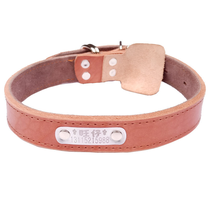 牛皮项圈头层黄牛皮狗脖套刻字防丢宠物名字狗圈金毛德牧项圈颈圈