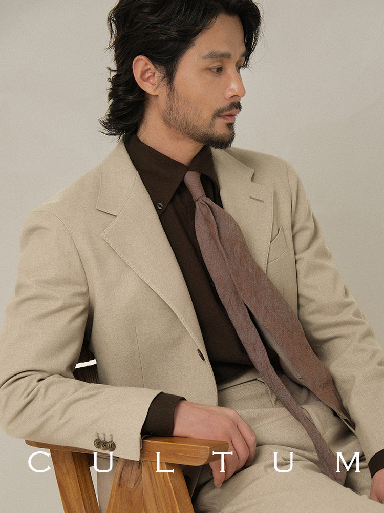 CULTUM THICKENED 456G HEAVY FLANNEL CASUAL SUIT SET MENS PREMIUM SOLID COLOR RETRO FORMAL SUIT