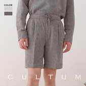 CULTUM松弛慵懒松紧抽绳宽松直筒短裤 100%透气亚麻 男五分裤