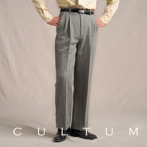 CULTUM全羊毛好莱坞双褶直筒西裤