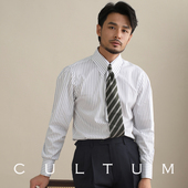CULTUM 休闲免烫衬衣 男长袖 100%新疆长绒棉意式 长尖领蓝条纹衬衫