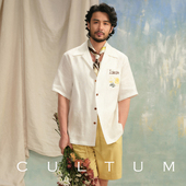 法国100%亚麻 CULTUM夏季 古巴领衬衫 男短袖 刺绣度假休闲上衣