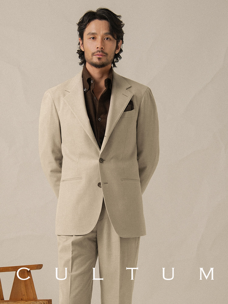 CULTUM THICKENED 456G HEAVY FLANNEL CASUAL SUIT SET MENS PREMIUM SOLID COLOR RETRO FORMAL SUIT