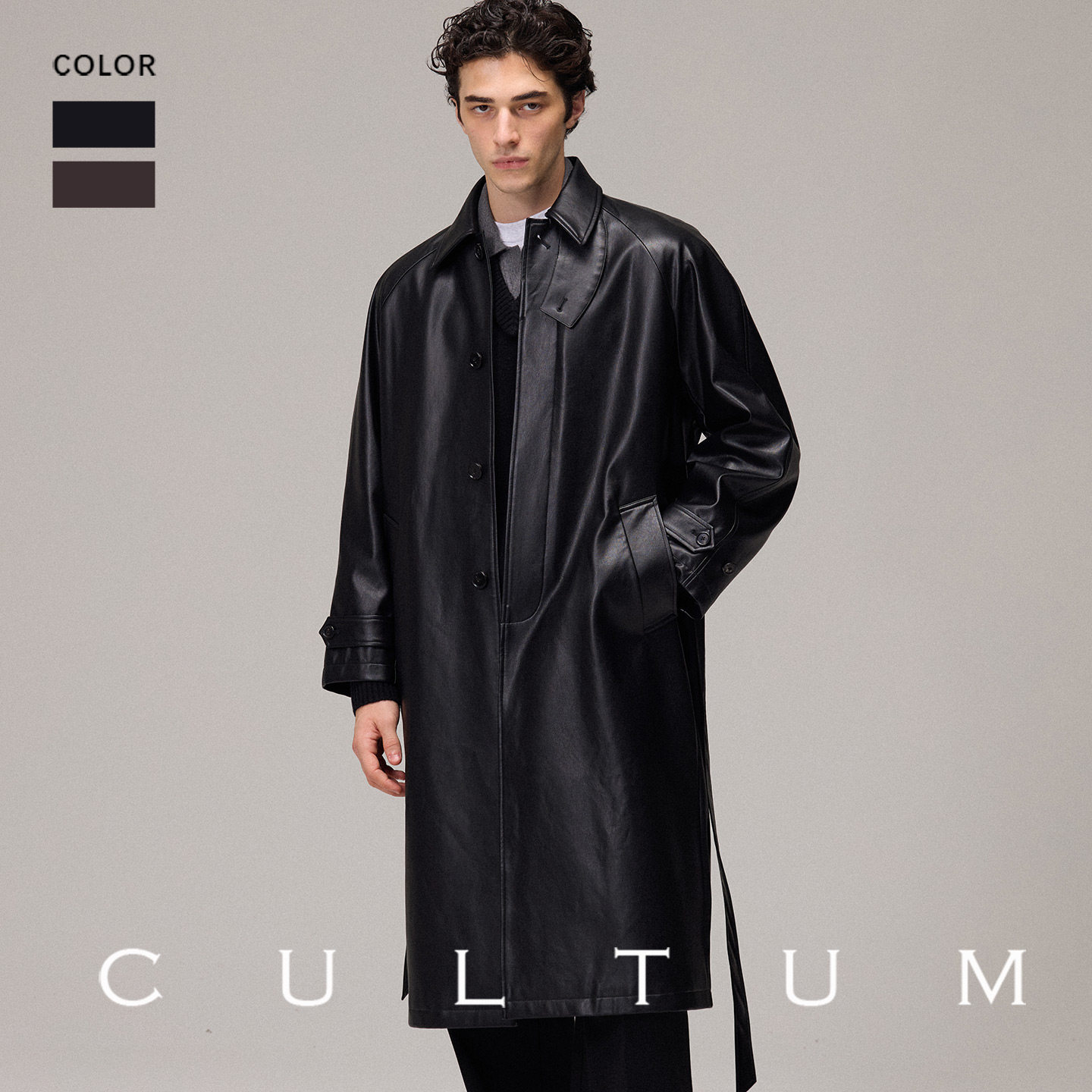 【山羊皮触感 轻软挺阔】CULTUM秋冬长PU皮风衣巴尔玛肯男女外套